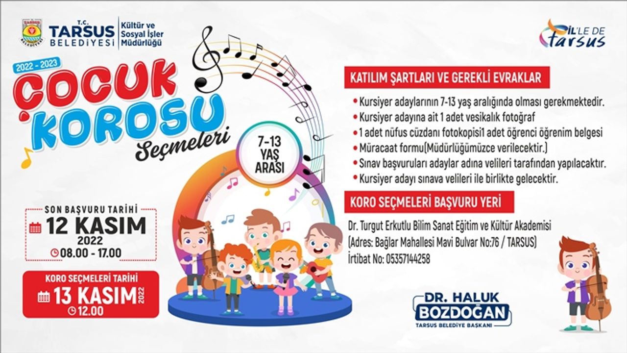 Tarsus Belediyesi Çocuk Korosu Seçmeleri Başlıyor