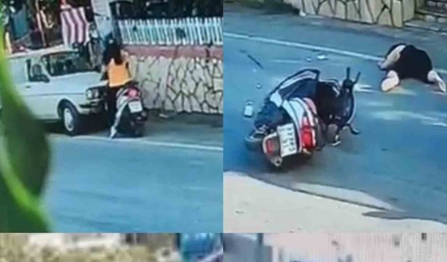 Otomobille motosikletlinin üzerinden geçti: O anlar kamerada